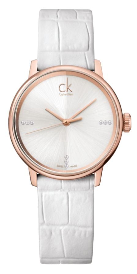 Calvin Klein Accent White Dial White Leather Strap Watch for Women - K2Y2Y6KW Buy Now By Calvin Klein