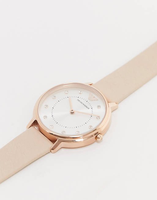 Emporio Armani Kappa Rose Gold & White Dial Beige Nude Leather Strap Watch For Women - AR2510 Buy Now By Emporio Armani