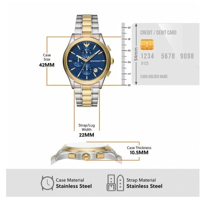 Emporio Armani Paolo Chronograph Blue Dial Two Tone Steel Strap Watch For Men - AR11579 Buy Now By Emporio Armani