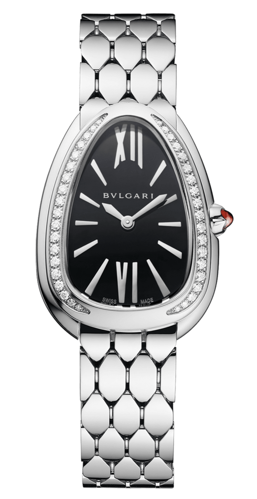 Bvlgari Serpenti Seduttori Diamonds Black Dial Silver Steel Strap Watch for Women - SERPENTI103449 Buy Now By Bvlgari