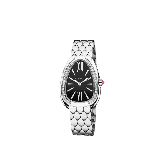 Bvlgari Serpenti Seduttori Diamonds Black Dial Silver Steel Strap Watch for Women - SERPENTI103449 Buy Now By Bvlgari