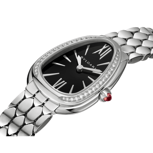 Bvlgari Serpenti Seduttori Diamonds Black Dial Silver Steel Strap Watch for Women - SERPENTI103449 Buy Now By Bvlgari