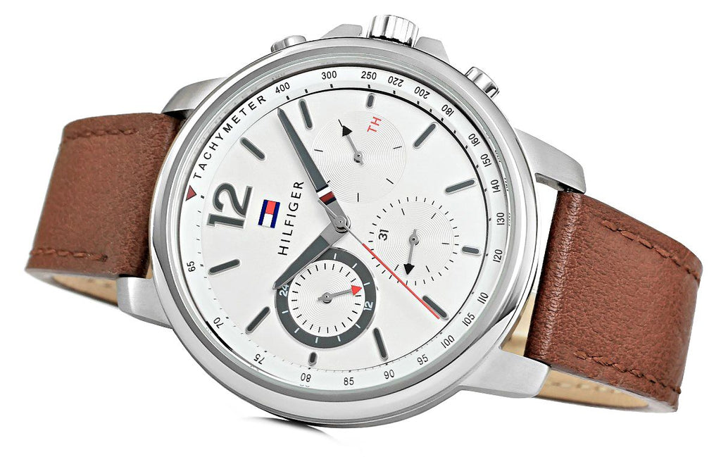 Tommy Hilfiger Landon Chronograph White Dial Brown Leather Strap Watch for Men - 1791531 Buy Now By Tommy Hilfiger