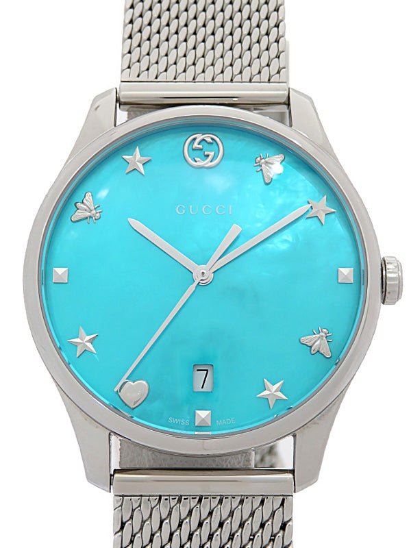 Gucci G-Timeless Turquiose Mother of Pearl Dial Silver Mesh Bracelet Watch For Women - YA1264039 Buy Now By Gucci
