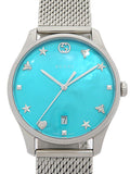 Gucci G-Timeless Turquiose Mother of Pearl Dial Silver Mesh Bracelet Watch For Women - YA1264039 Buy Now By Gucci