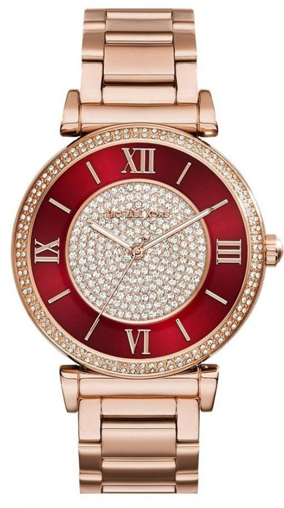 Michael Kors Caitlin Red Dial Rose Gold Stainless Steel Strap Watch for Women - MK3377 Buy Now By Michael Kors