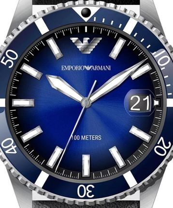 Emporio Armani Diver Three-Hand Quartz Blue Dial Blue Leather Strap Watch For Men - AR11516 Buy Now By Emporio Armani
