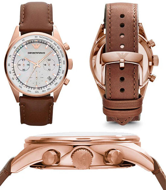 Emporio Armani Sportivo Chronograph White Dial Brown Leather Strap Watch For Men - AR5996 Buy Now By Emporio Armani
