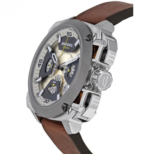 Diesel BAMF Chronograph Beige Dial Brown Leather Strap Watch For Men - DZ7343 Buy Now By Diesel