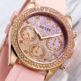 Guess Sparkling Chronograph Crystals Pink Dial Pink Silicone Strap Watch For Women - GW0032L4 Buy Now By Guess