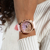 Guess Sparkling Chronograph Crystals Pink Dial Pink Silicone Strap Watch For Women - GW0032L4 Buy Now By Guess