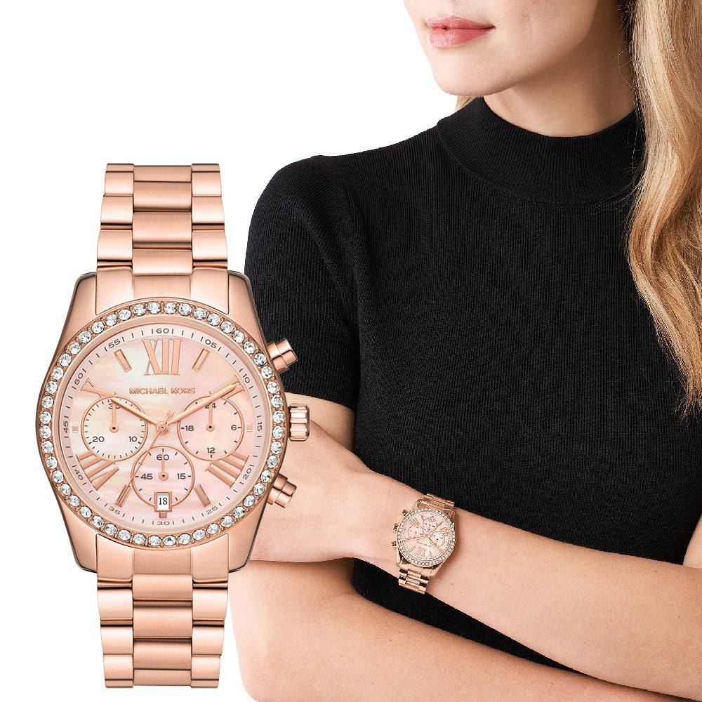 Michael Kors Lexington Chronograph Rose Gold Dial Rose Gold Steel Strap Watch for Women - MK7242 Buy Now By Michael Kors