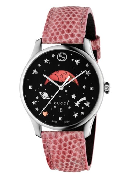 Gucci G-Timeless Moonphase Black Dial Pink Leather Strap Watch For Women - YA1264046 Buy Now By Gucci