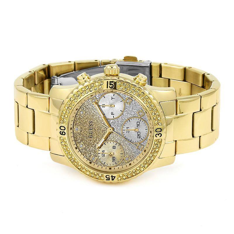 Guess Confetti Diamonds Silver Dial Gold Steel Strap Watch for Women - W0774L5 Buy Now By Guess