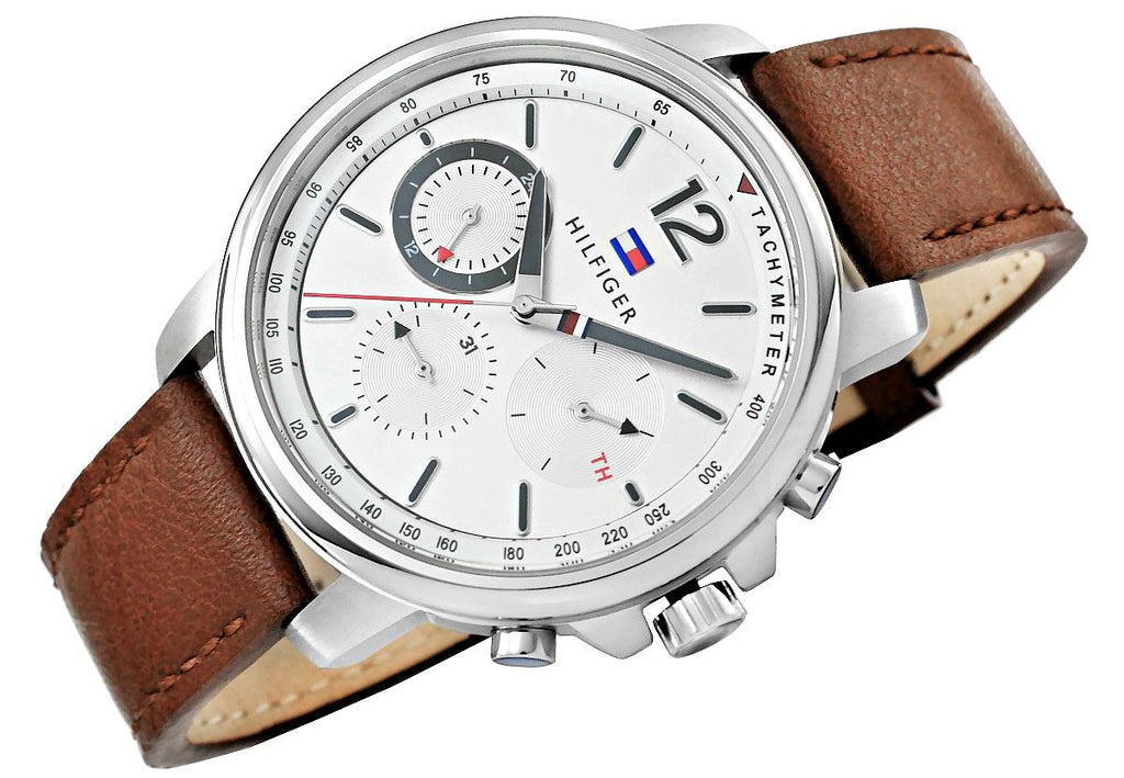 Tommy Hilfiger Landon Chronograph White Dial Brown Leather Strap Watch for Men - 1791531 Buy Now By Tommy Hilfiger