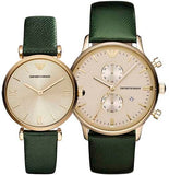 Emporio Armani Retro Champagne Beige Dial Green Leather Strap Watch For Women - AR1726 Buy Now By Emporio Armani