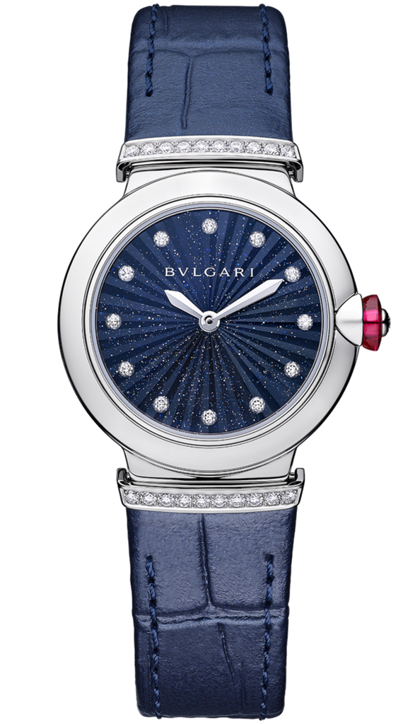 Bvlgari Lvcea Intarsio Aventurine Diamonds Blue Dial Blue Leather Strap Watch for Women - LVCEA103617 Buy Now By Bvlgari