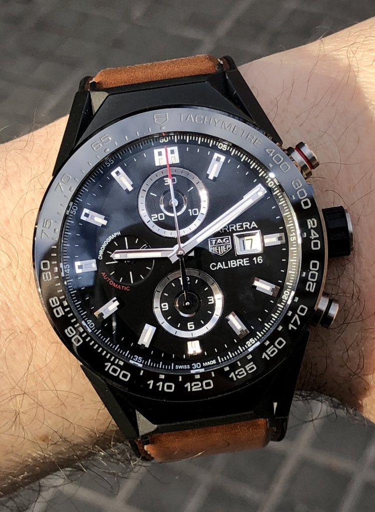 Tag Heuer Carrera Automatic Chronograph Blue Dial Brown Leather Strap Watch for Men - CBN2A1A.FC6537