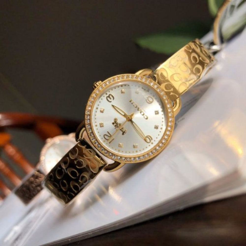 Coach Delancey Diamonds Silver Dial Gold Steel Strap Watch for Women - 14502354 Buy Now By Coach