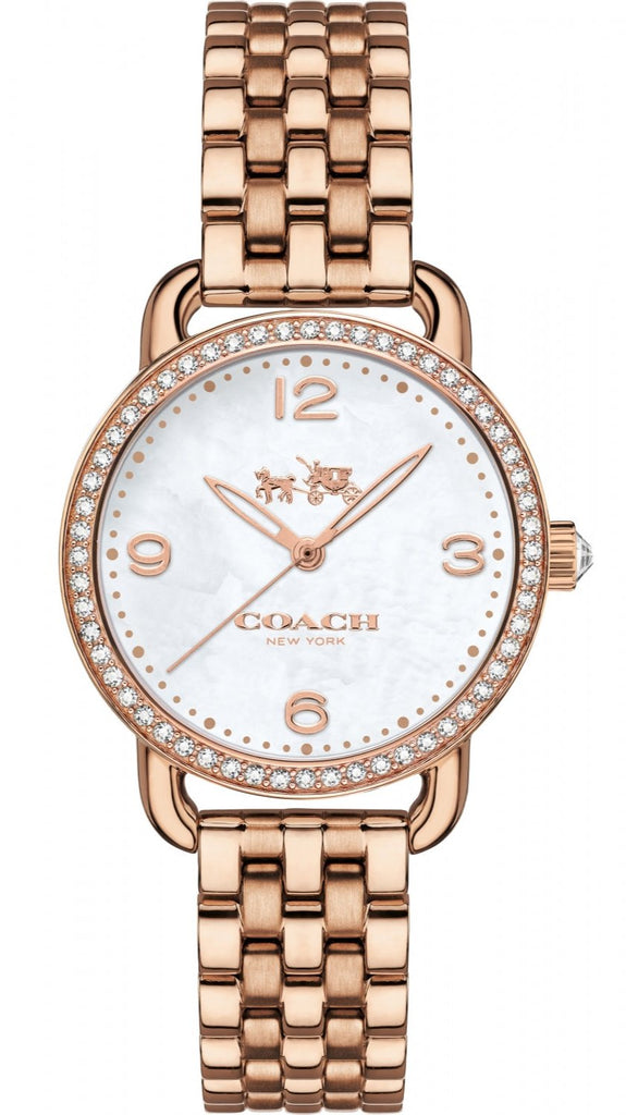 Coach Delancey Mother of Pearl White Dial Rose Gold Steel Strap Watch for Women - 14502479 Buy Now By Coach