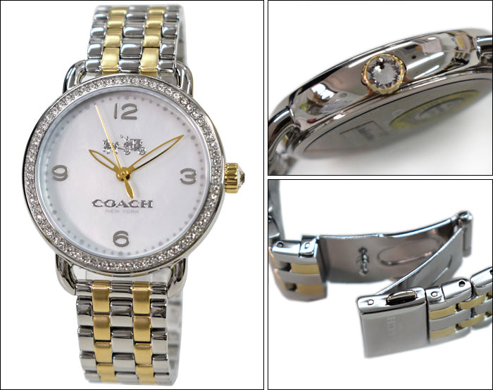 Coach Delancey Mother of Pearl White Dial Two Tone Steel Strap Watch for Women - 14502480 Buy Now By Coach