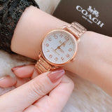 Coach Delancey Mother of Pearl White Dial Rose Gold Steel Strap Watch for Women - 14502479 Buy Now By Coach