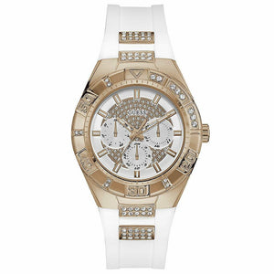 Guess Luna Diamonds White Dial White Rubber Strap Watch for Women - W0653L4 Buy Now By Guess