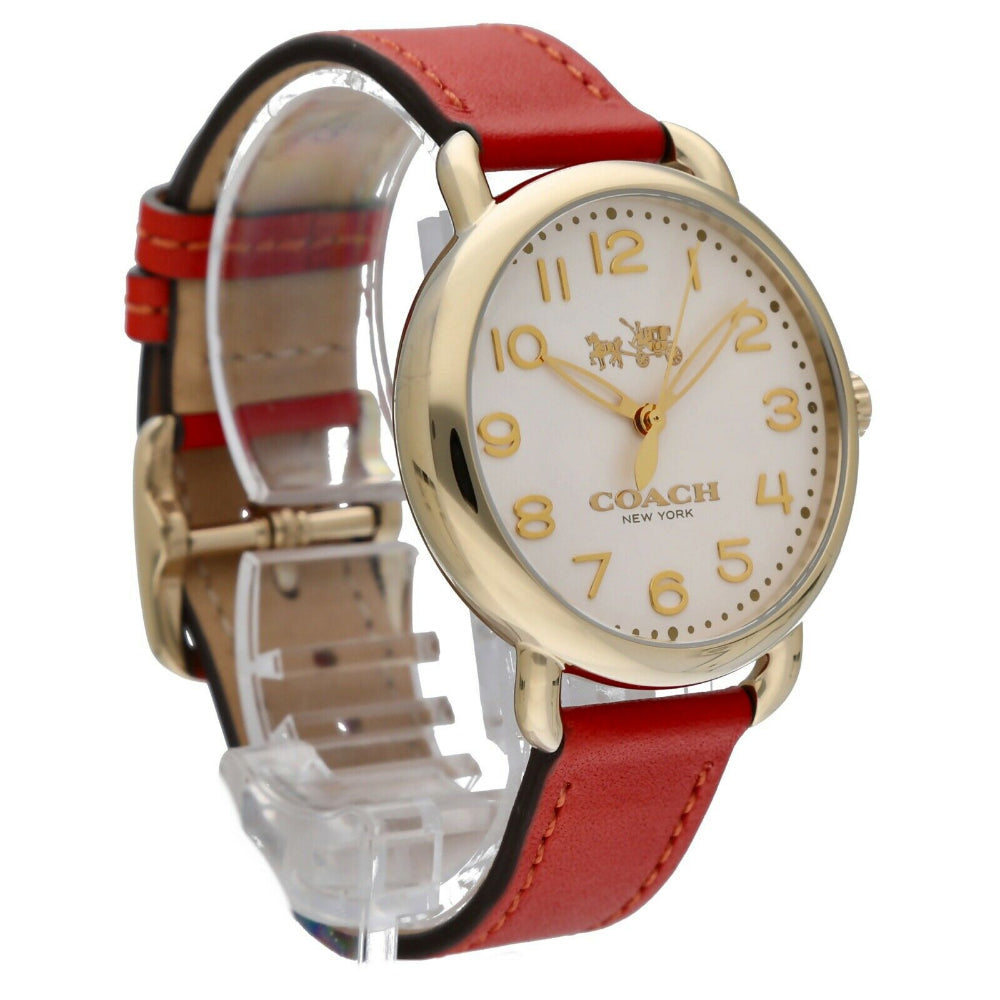 Coach Delancey Ivory Dial Orange Leather Strap Watch for Women - 14502719 Buy Now By Coach