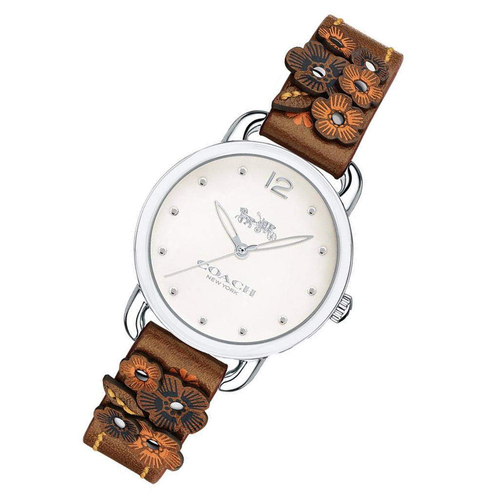 Coach Delancey White Dial Floral Brown Leather Strap Watch for Women - 14502761 Buy Now By Coach