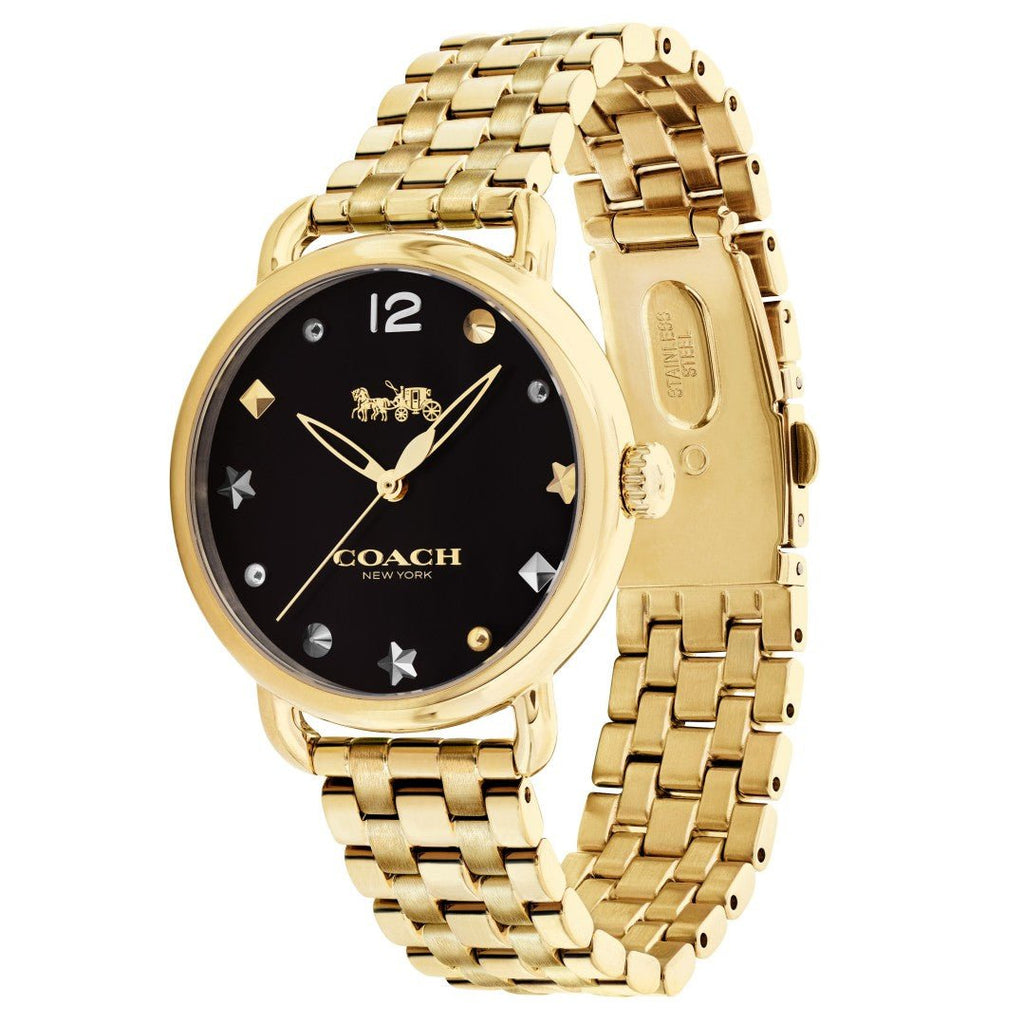 Coach Delancey Black Dial Gold Stainless Steel Strap Watch For Women - 14502813 Buy Now By Coach