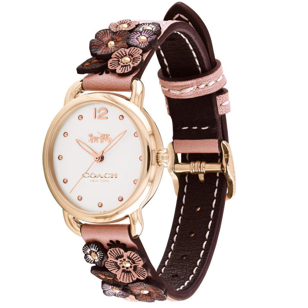 Coach Delancey White Dial Floral Pink Leather Strap Watch for Women - 14502817 Buy Now By Coach