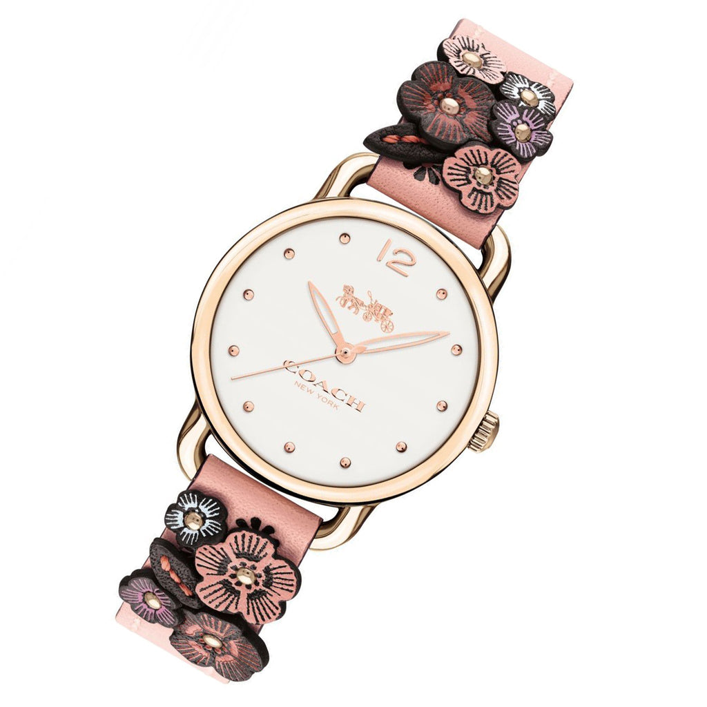 Coach Delancey White Dial Floral Pink Leather Strap Watch for Women - 14502817 Buy Now By Coach