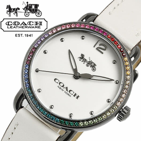 Coach Delancey Crystals White Dial White Leather Strap Watch For Women - 14502888 Buy Now By Coach
