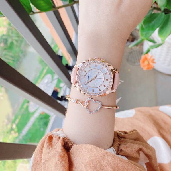 Coach Boyfriend Mother of Pearl White Dial Pink Leather Strap Watch for Women - 14503151 Buy Now By Coach