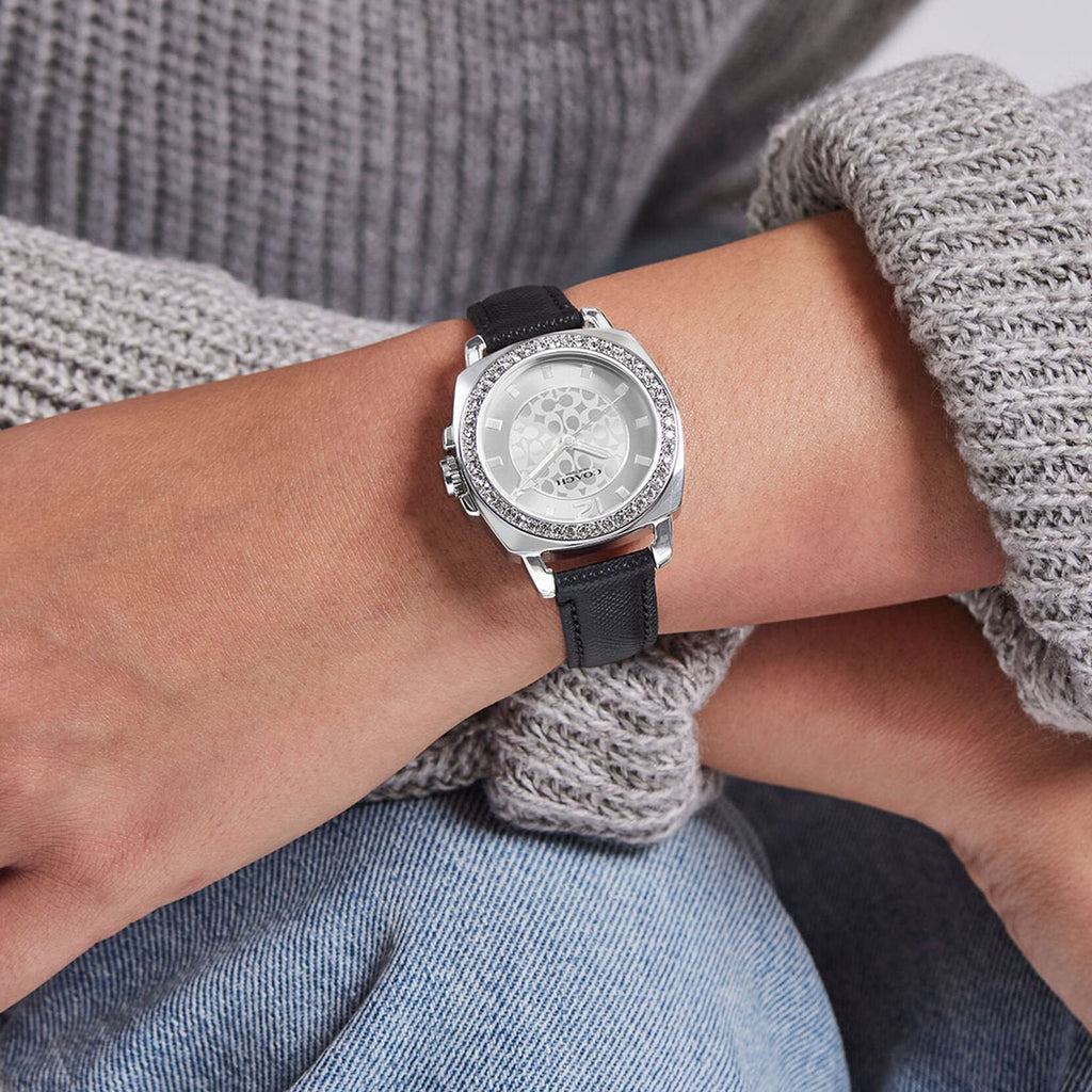 Coach Boyfriend Silver Dial Black Leather Strap Watch for Women - 14503152 Buy Now By Coach