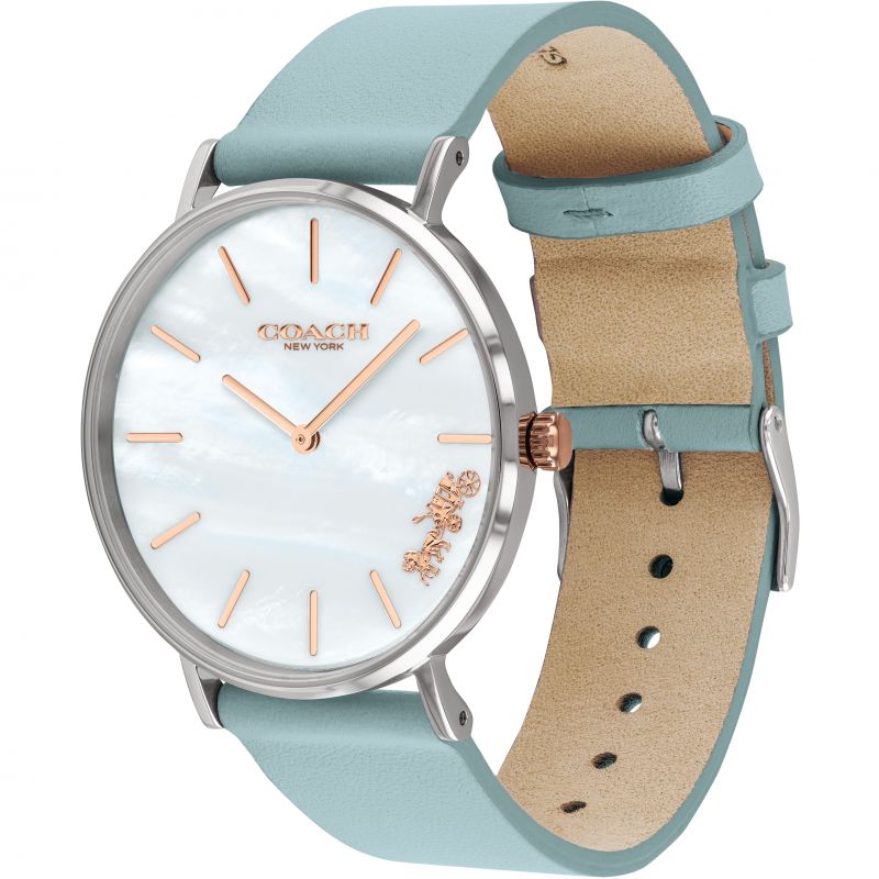 Coach Perry Mother of Pearl White Dial Blue Leather Strap Watch for Women - 14503271 Buy Now By Coach
