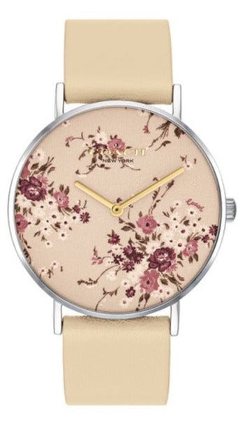 Coach Perry Beige Floral Dial Beige Leather Strap Watch for Women - 14503293 Buy Now By Coach
