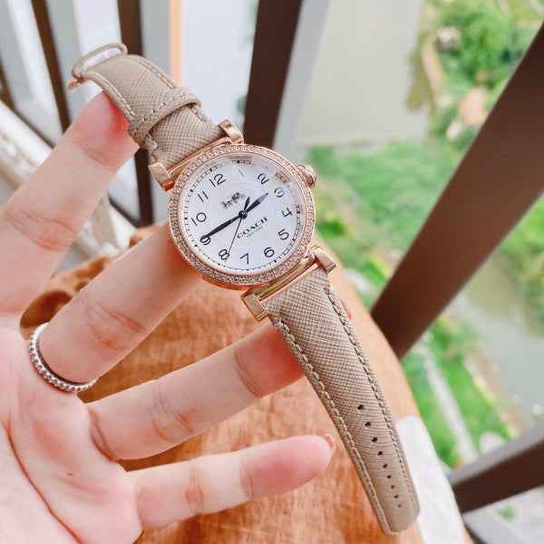Coach Madison Diamonds White Dial Beige Leather Strap Watch for Women - 14503394 Buy Now By Coach