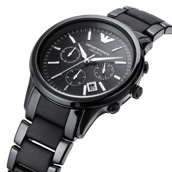 Emporio Armani Ceramica Chronograph Black Dial Black Strap Watch For Men - AR1452 Buy Now By Emporio Armani