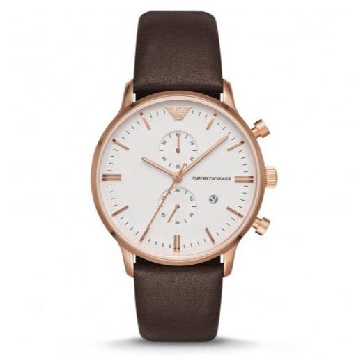 Emporio Armani Retro Quartz White Dial Brown Leather Strap Watch For Men - AR1936 Buy Now By Emporio Armani