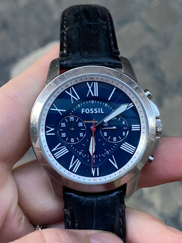 Fossil Grant Chronograph Blue Dial Black Leather Strap Watch for Men - FS4990 Buy Now By Fossil