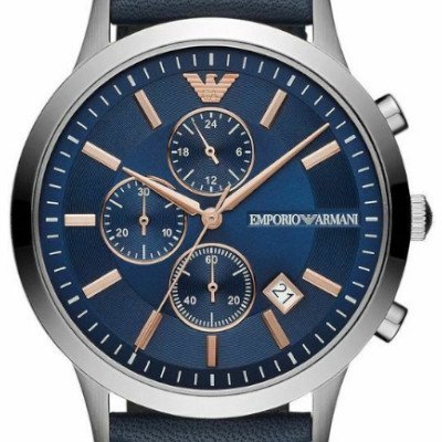 Emporio Armani Renato Chronograph Blue Dial Black Leather Strap Watch For Men - AR11216 Buy Now By Emporio Armani