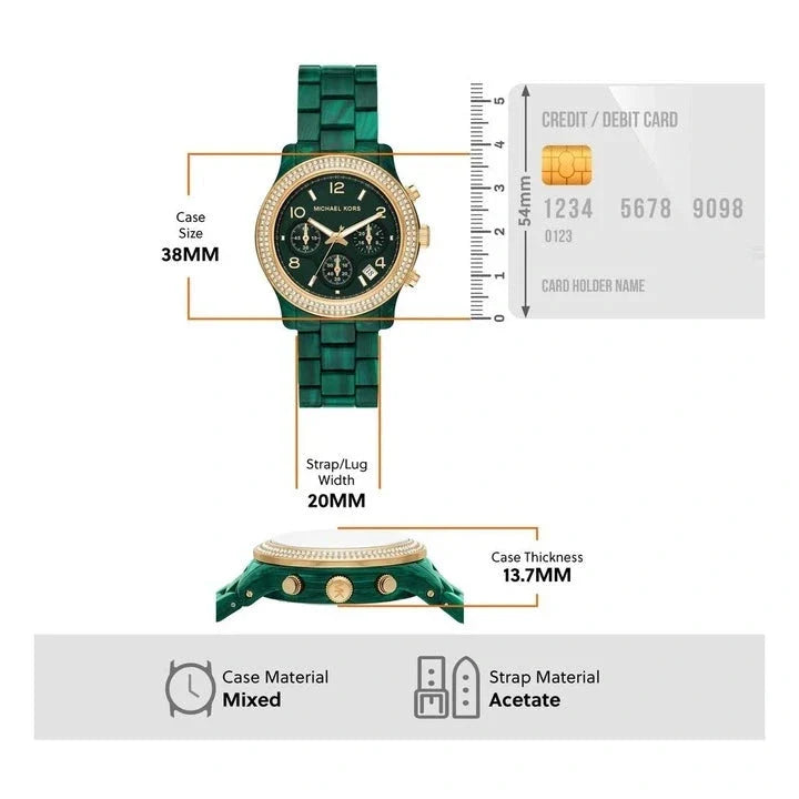 Michael Kors Runway Chronograph Green Dial Green Steel Strap Watch for Women - MK7422 Buy Now By Michael Kors