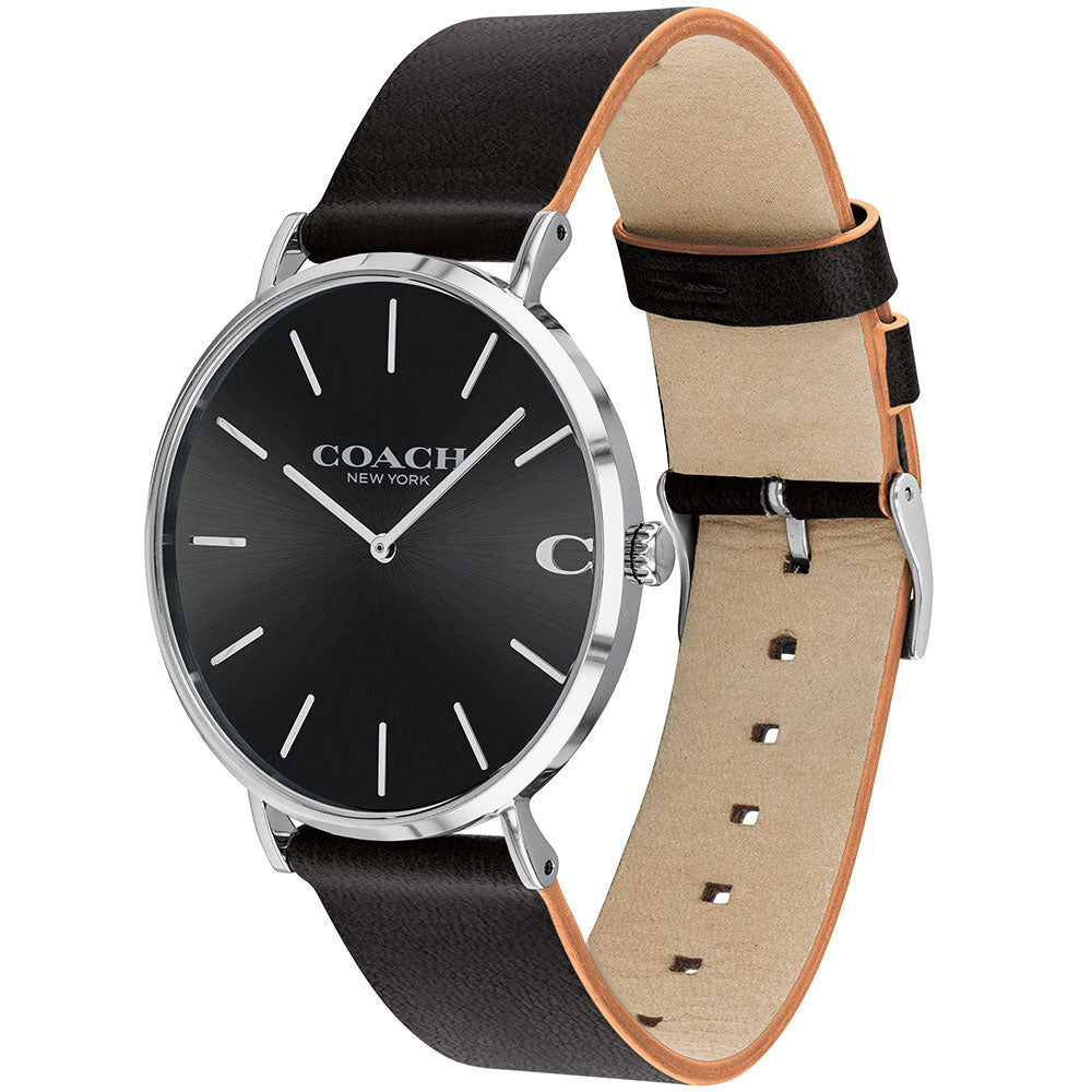 Coach Charles Black Dial Black Leather Strap Watch for Men - 14602149 Buy Now By Coach