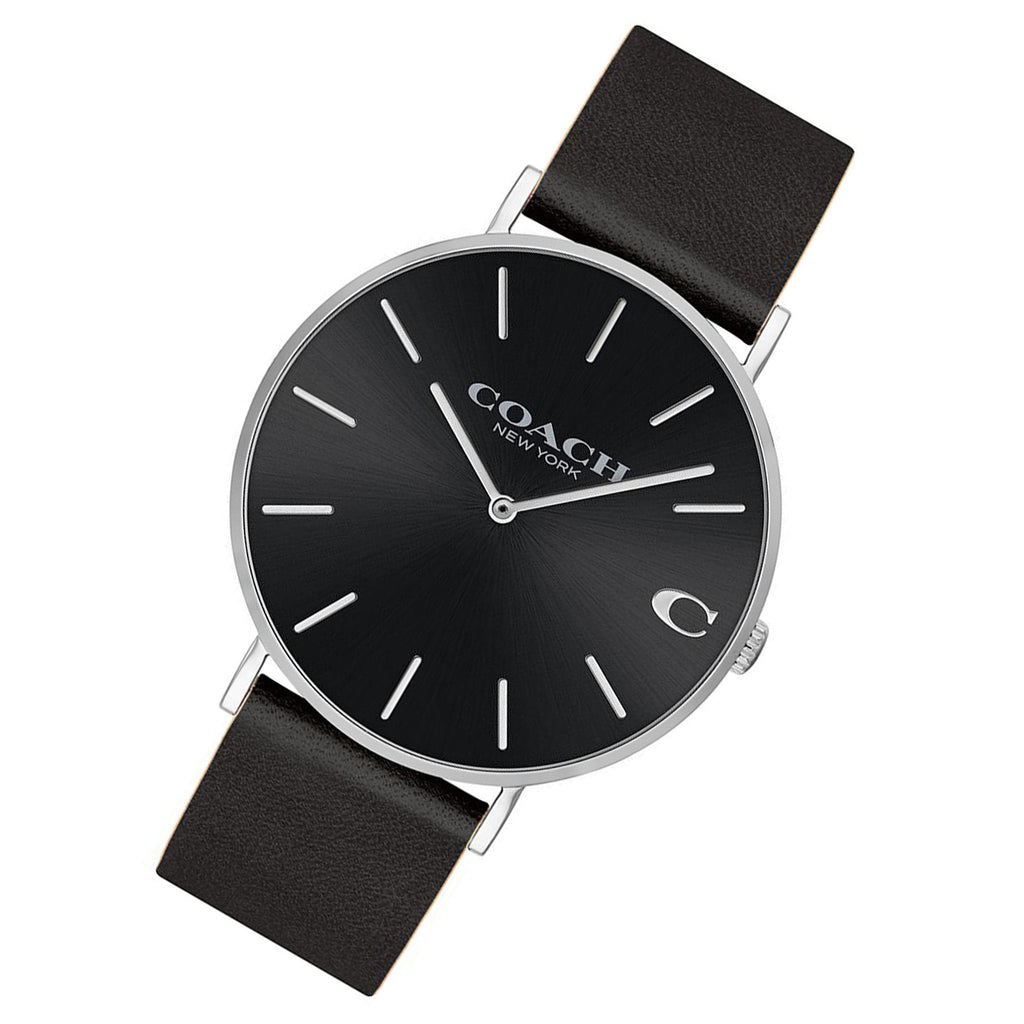 Coach Charles Black Dial Black Leather Strap Watch for Men - 14602149 Buy Now By Coach