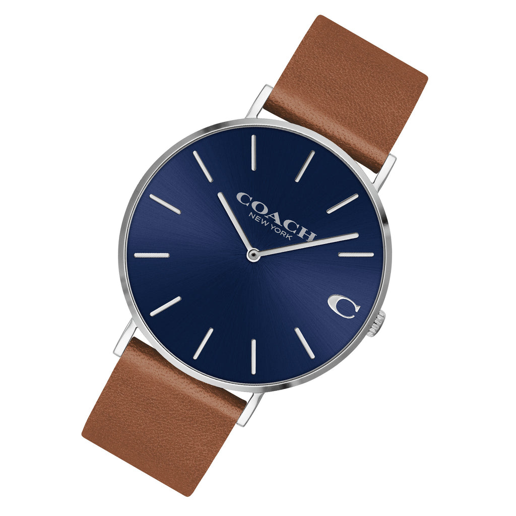 Coach Charles Blue Dial Brown Leather Strap Watch for Men - 14602151 Buy Now By Coach