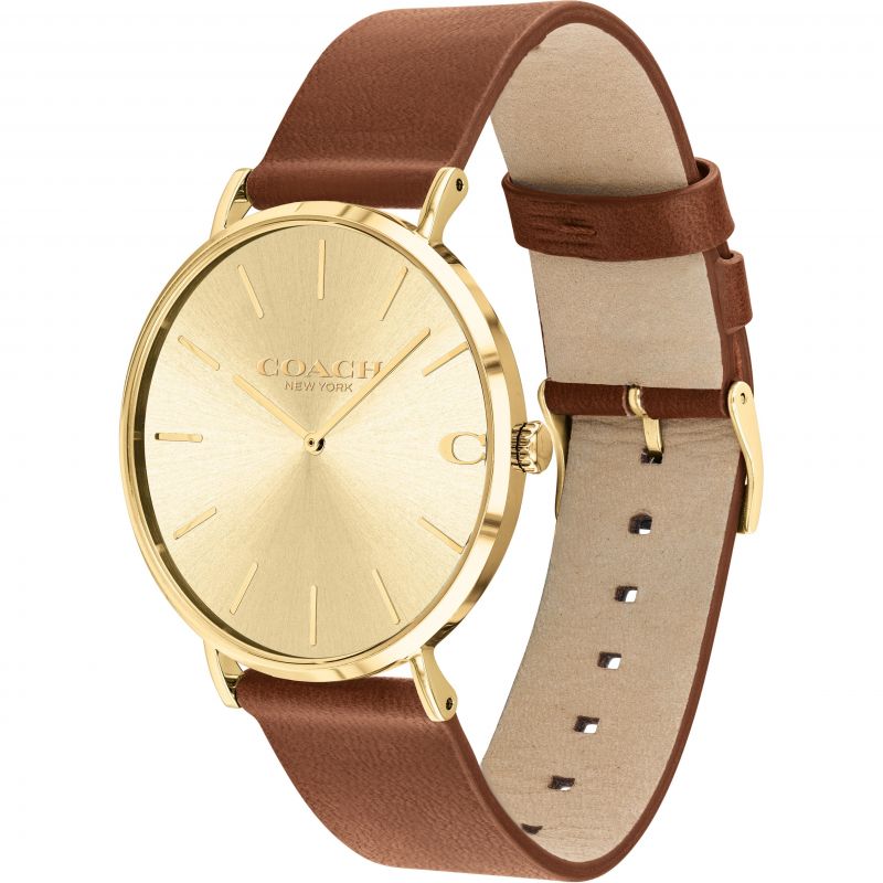 Coach Charles Gold Dial Brown Leather Strap Watch for Women - 14602433 Buy Now By Coach