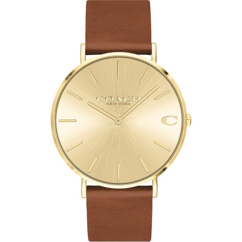 Coach Charles Gold Dial Brown Leather Strap Watch for Women - 14602433 Buy Now By Coach