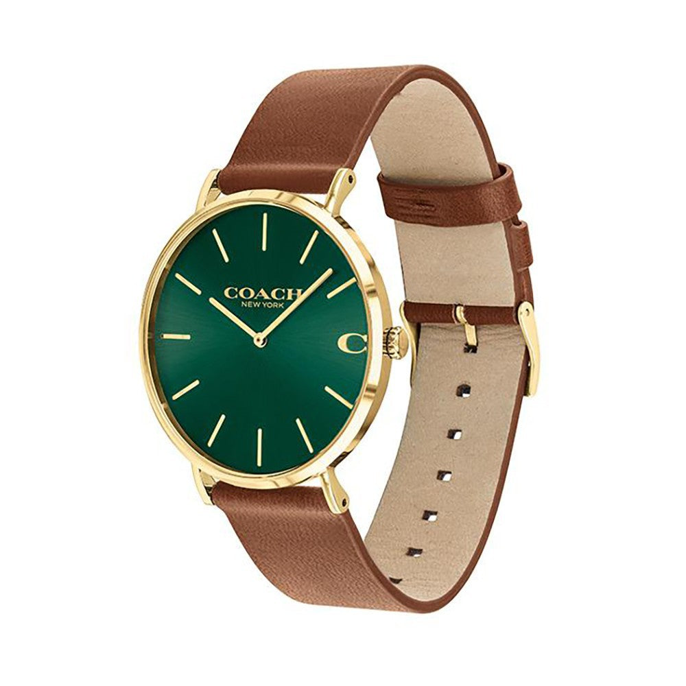 Coach Charles Green Dial Brown Leather Strap Watch for Men - 14602435 Buy Now By Coach