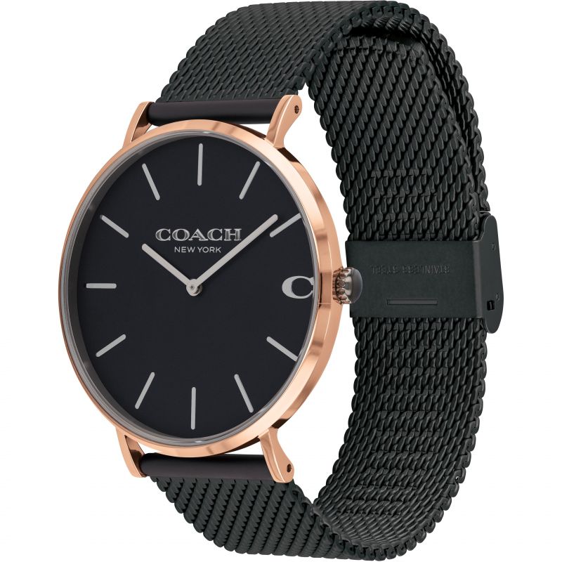 Coach Charles Black Ion Dial Black Mesh Bracelet Watch for Men - 14602470 Buy Now By Coach